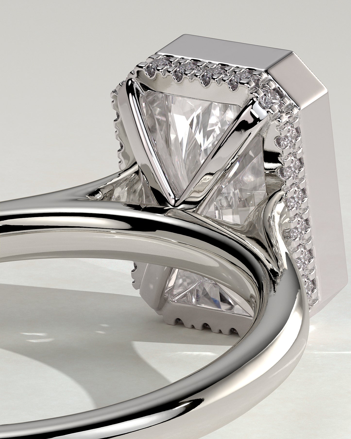 Bennie - Radiant Bezel Solitaire with Hidden Halo and Cathedral High Setting Engagement Ring - Platinum - White Gold / Platinum 2ct