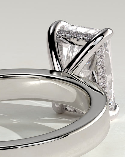 Aida - Radiant Claw Solitaire with Flat Cigar Band and Hidden Halo Engagement Ring - Platinum - platinum - Lara Jewels