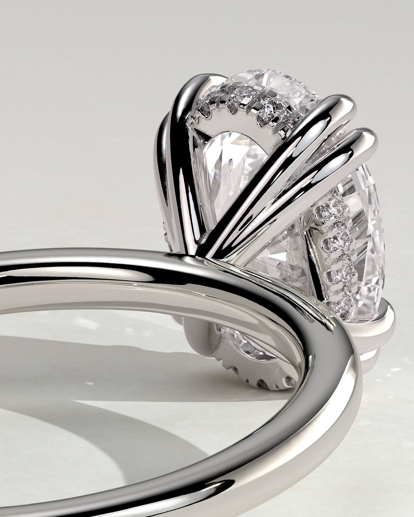 Avery - Oval Double Claw Solitaire with Hidden Halo Engagement Ring - Platinum - White Gold / Platinum 2ct
