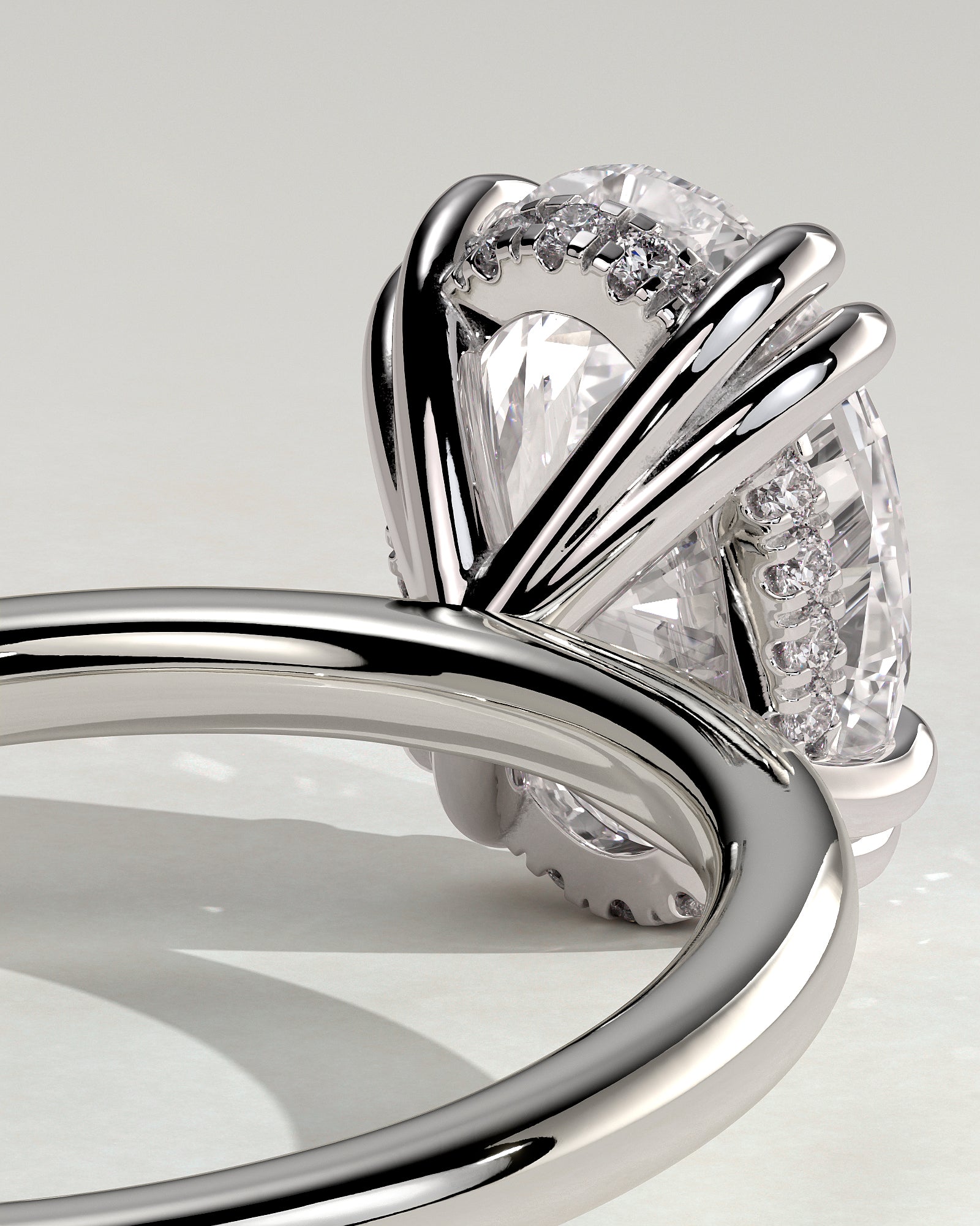 Avery - Oval Double Claw Solitaire with Hidden Halo Engagement Ring - Platinum - White Gold / Platinum 2ct