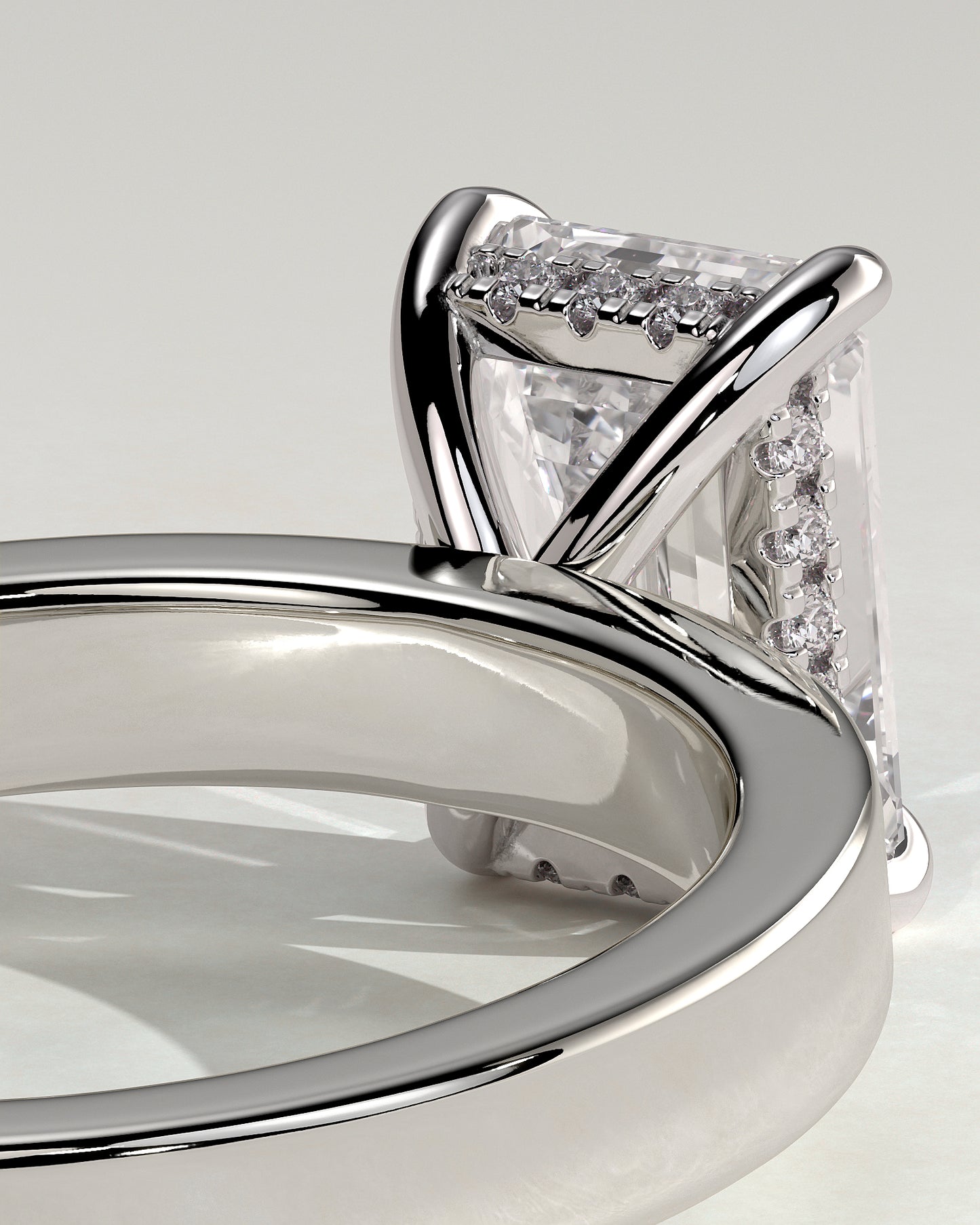 Carmella - Emerald Claw Solitaire with Flat Cigar Band and Hidden Halo Engagement Ring - Platinum - White Gold / Platinum 2ct