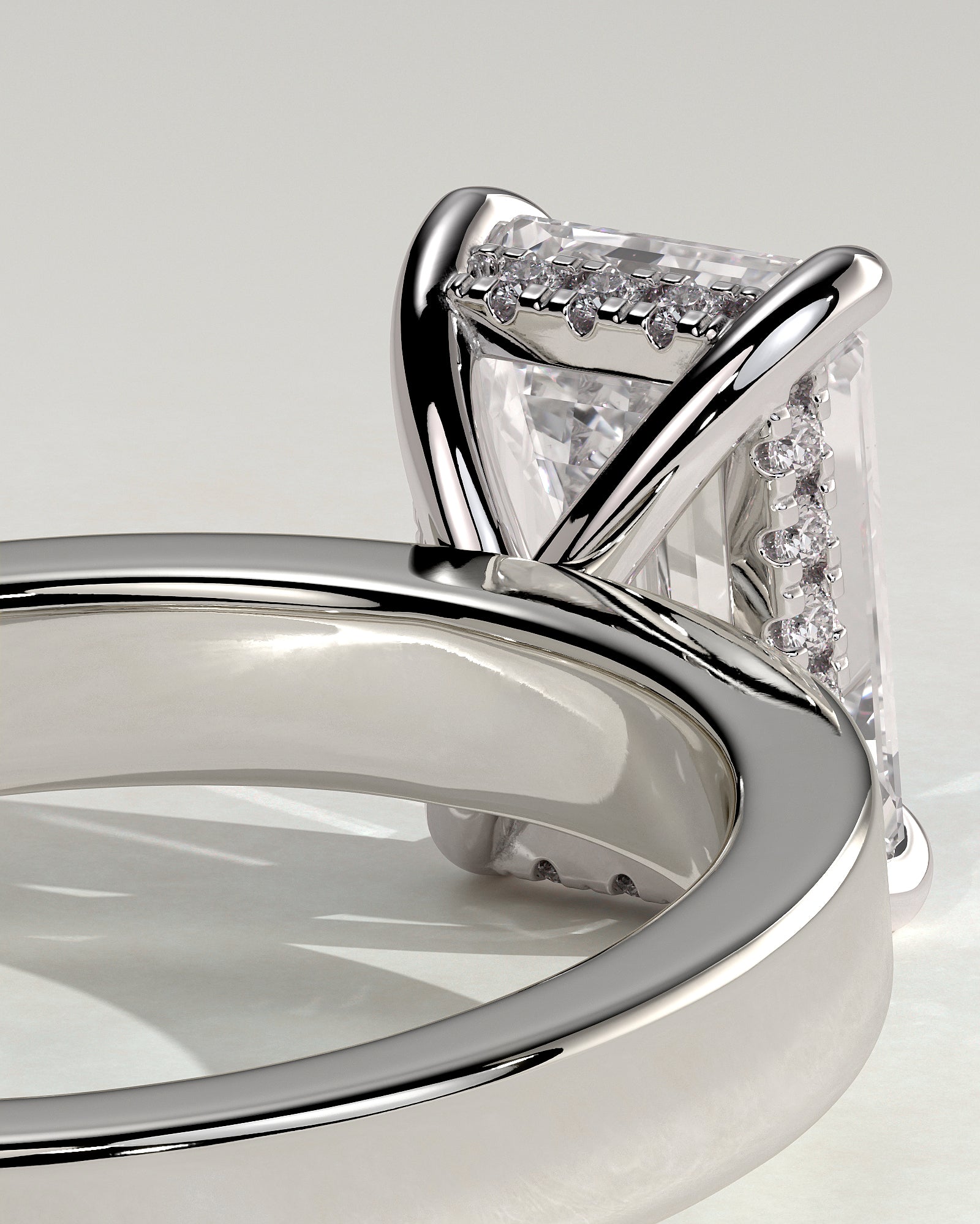 Carmella - Emerald Claw Solitaire with Flat Cigar Band and Hidden Halo Engagement Ring - Platinum - White Gold / Platinum 2ct