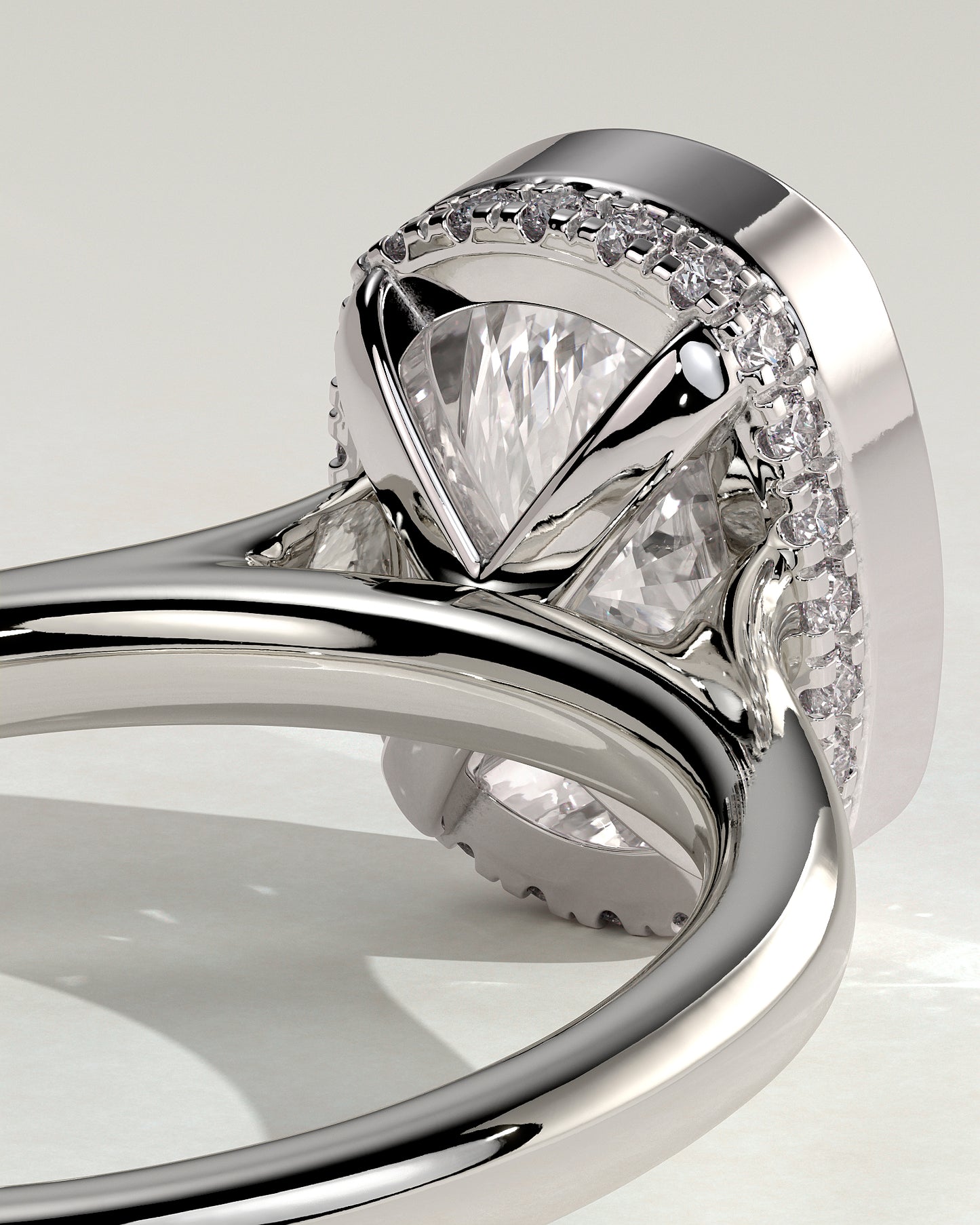Everleigh - Elongated Cushion Bezel Solitaire with Hidden Halo and Cathedral High Setting Engagement Ring - Platinum - White Gold / Platinum 2ct