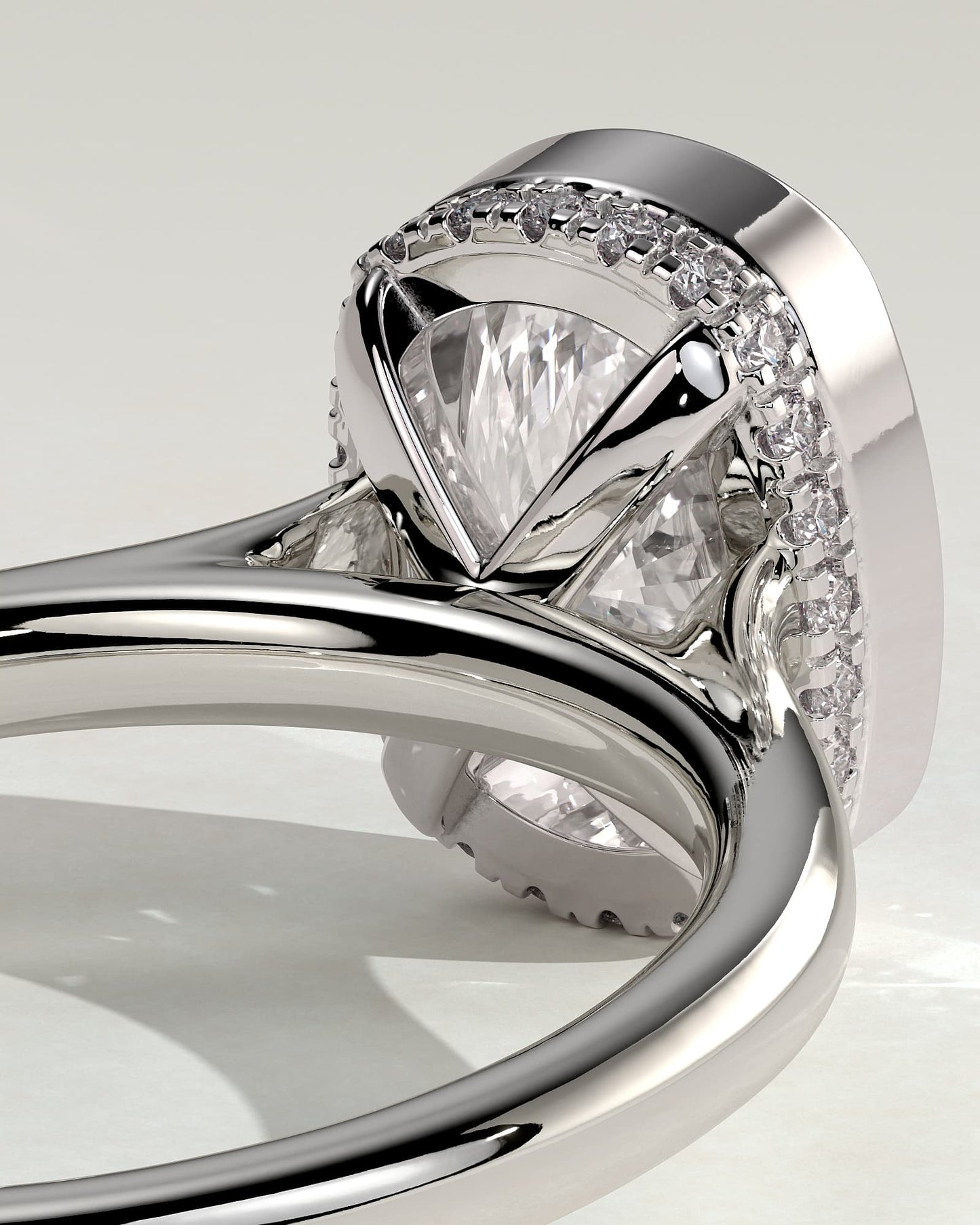 Everleigh - Elongated Cushion Bezel Solitaire with Hidden Halo and Cathedral High Setting Engagement Ring - White Gold