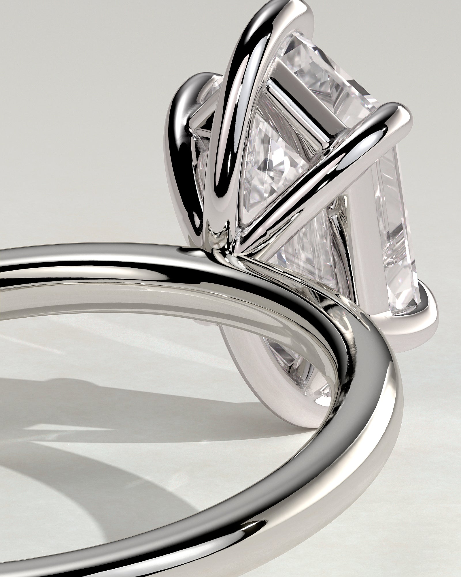 Cynthia - Classic Elongated Hexagon Claw Solitaire Engagement Ring - Platinum - White Gold / Platinum 2ct