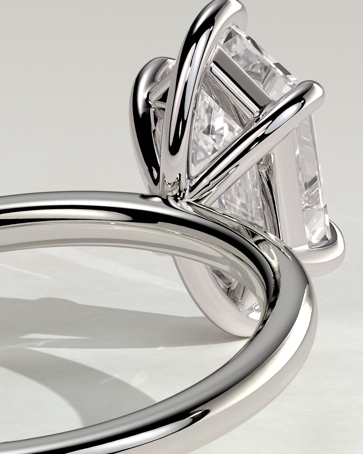 Cynthia - Classic Elongated Hexagon Claw Solitaire Engagement Ring - White Gold