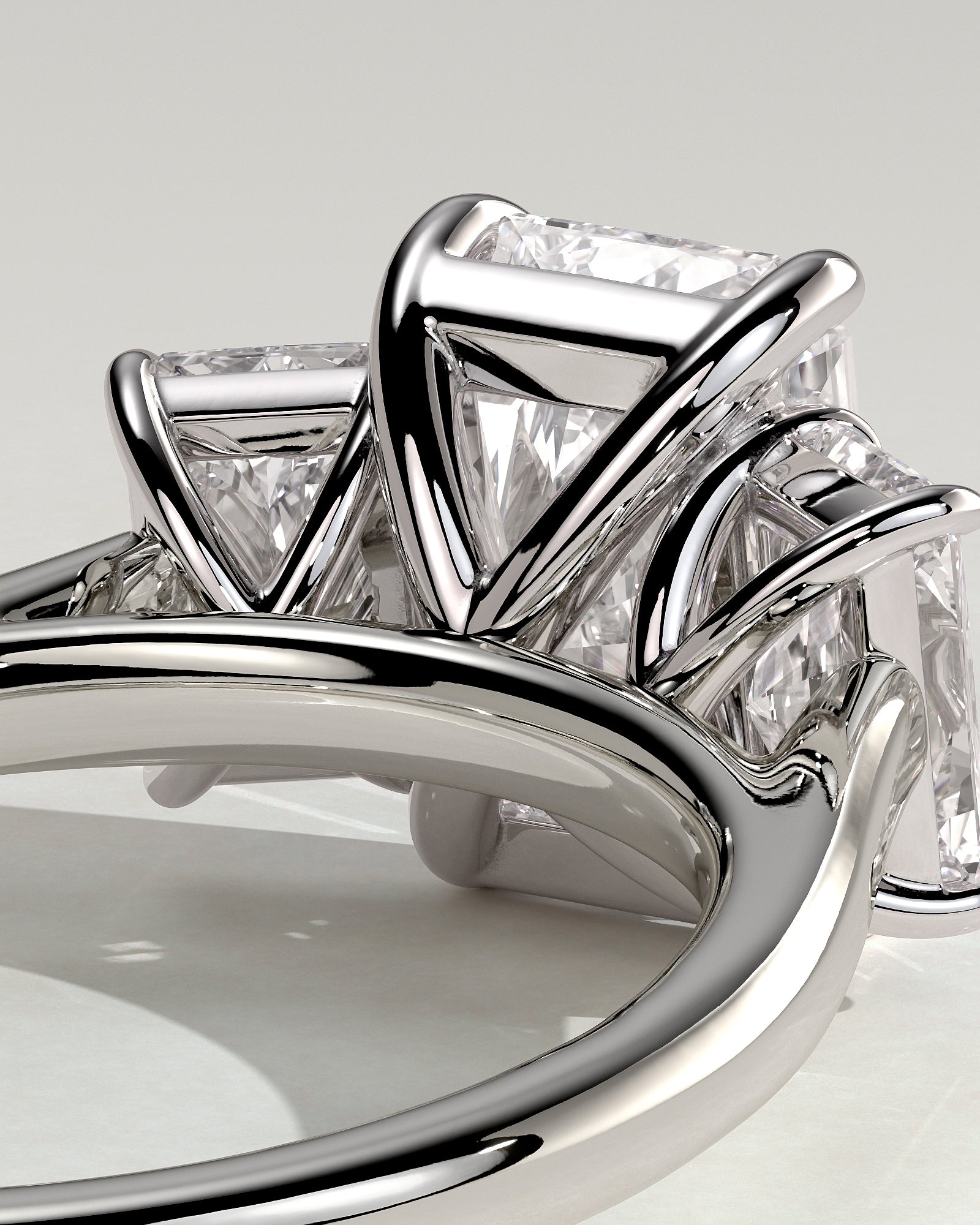 Ayla - Classic Radiant Claw Trilogy Engagement Ring - Platinum - White Gold / Platinum 2ct