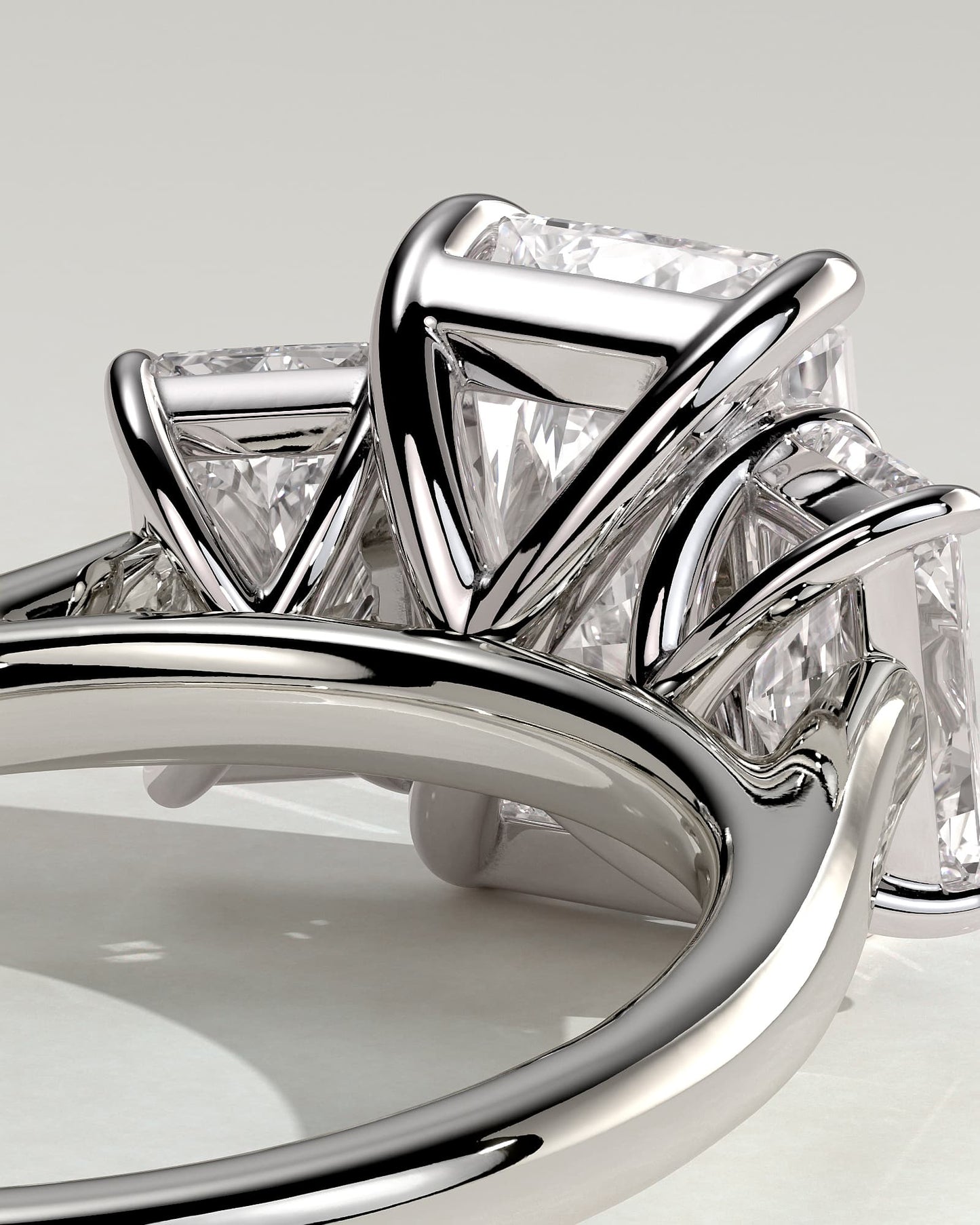 Ayla - Classic Radiant Claw Trilogy Engagement Ring - White Gold