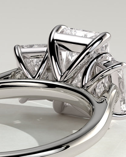 Ayla - Classic Radiant Claw Trilogy Engagement Ring - White Gold