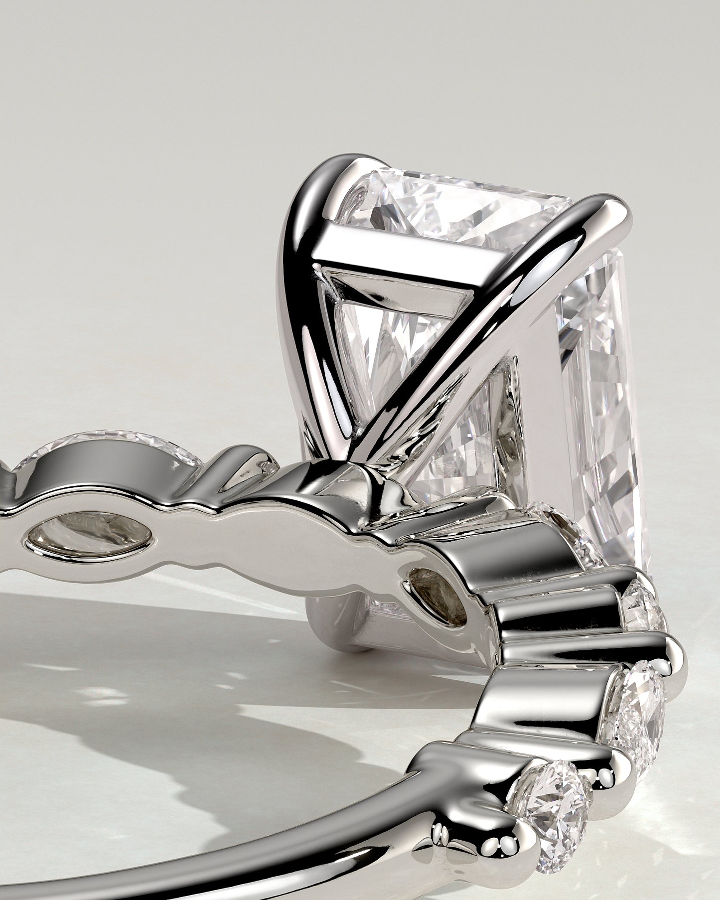 Dayna - Radiant Claw Solitaire with Marquise and Round Accent Stones Engagement Ring - Platinum - White Gold / Platinum 2ct
