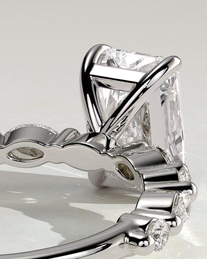 Dayna - Radiant Claw Solitaire with Marquise and Round Accent Stones Engagement Ring - White Gold