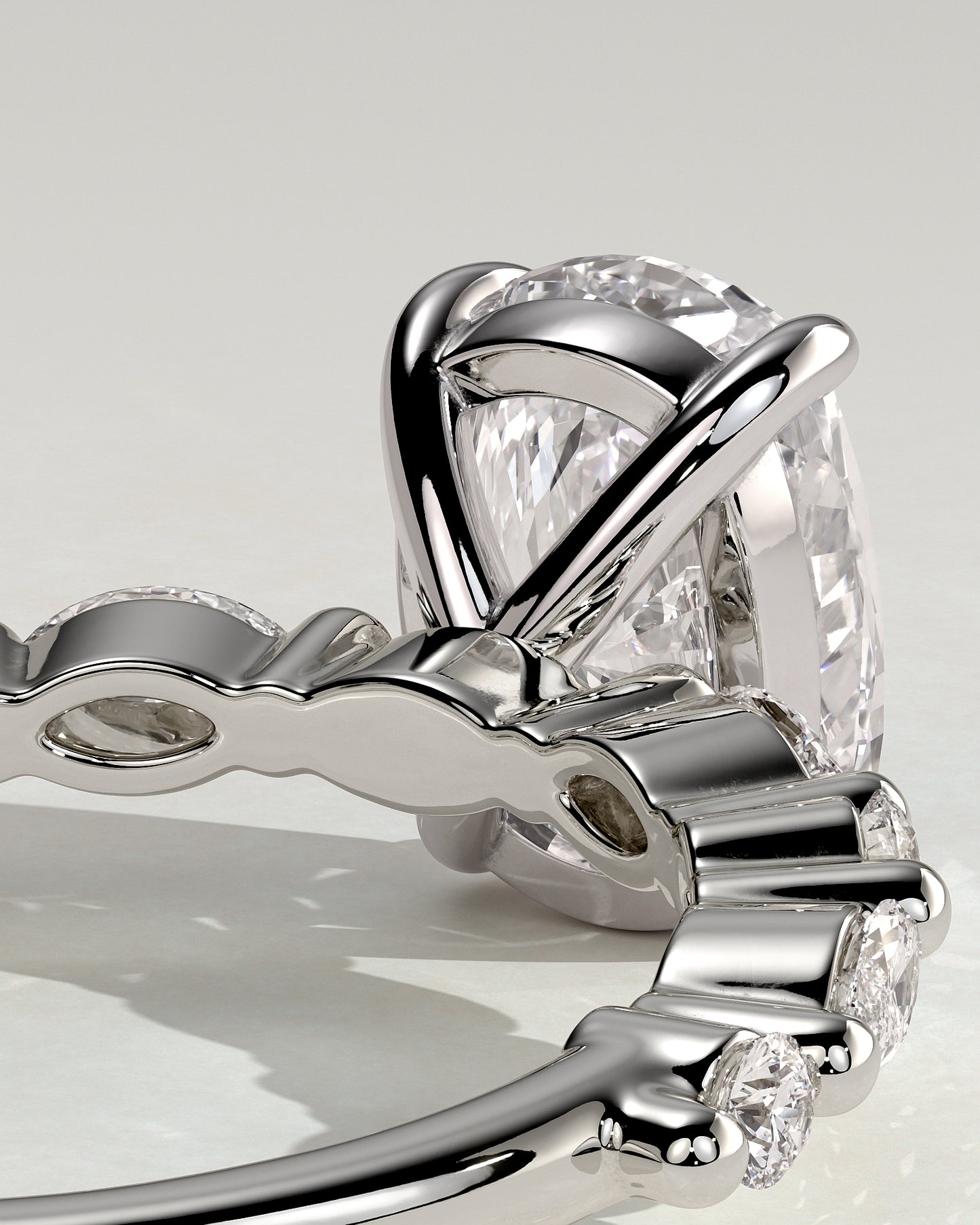 Delphine - Elongated Cushion Claw Solitaire with Marquise and Round Accent Stones Engagement Ring - Platinum - White Gold / Platinum 2ct