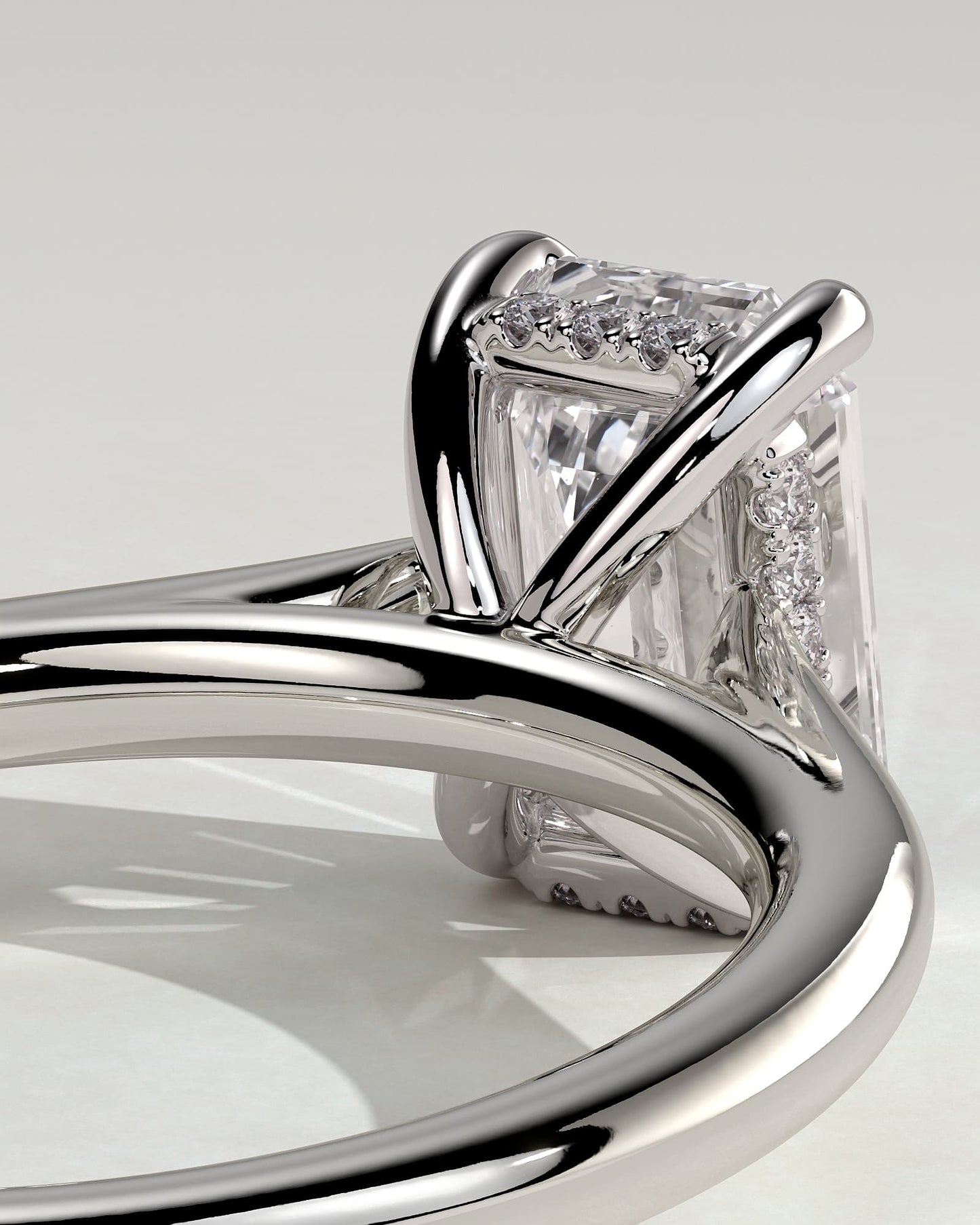Jane - Emerald Claw Solitaire with Hidden Halo and Cathedral High Setting Engagement Ring - White Gold