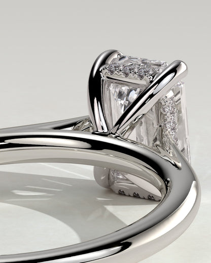 Jane - Emerald Claw Solitaire with Hidden Halo and Cathedral High Setting Engagement Ring - White Gold