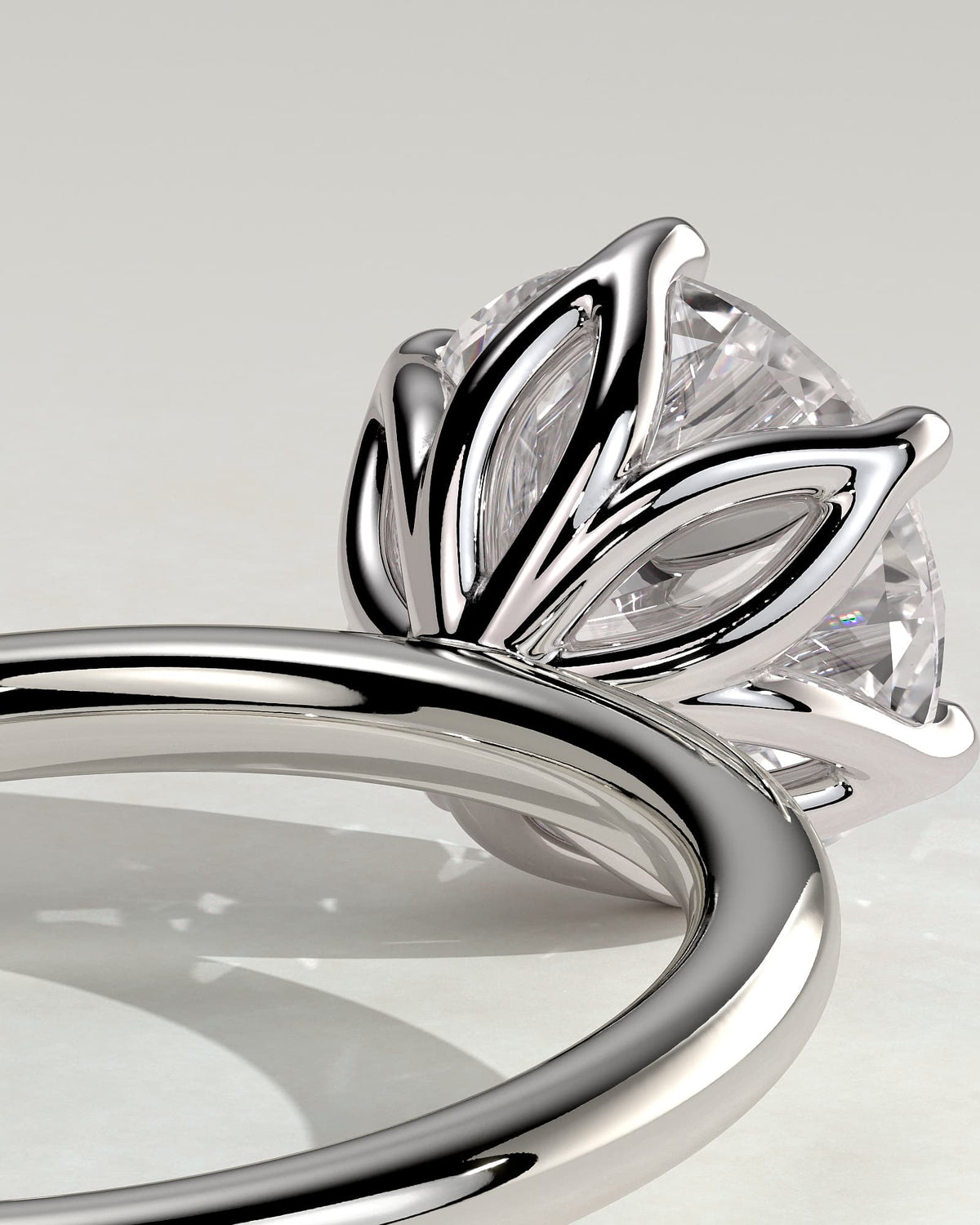 Iris - Round Claw Solitaire with Petal Gallery Engagement Ring - White Gold