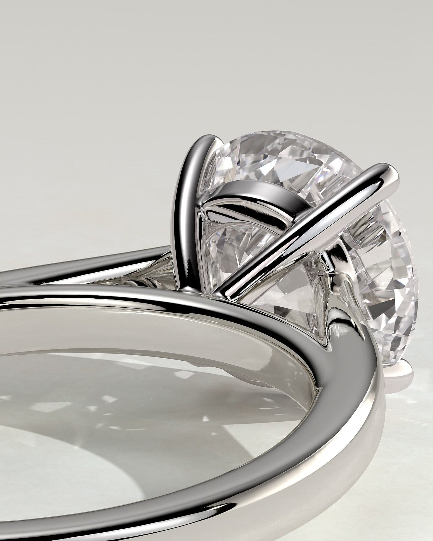 Georgia - Round Claw Solitaire with Flat Band and Cathedral High Setting Engagement Ring - White Gold