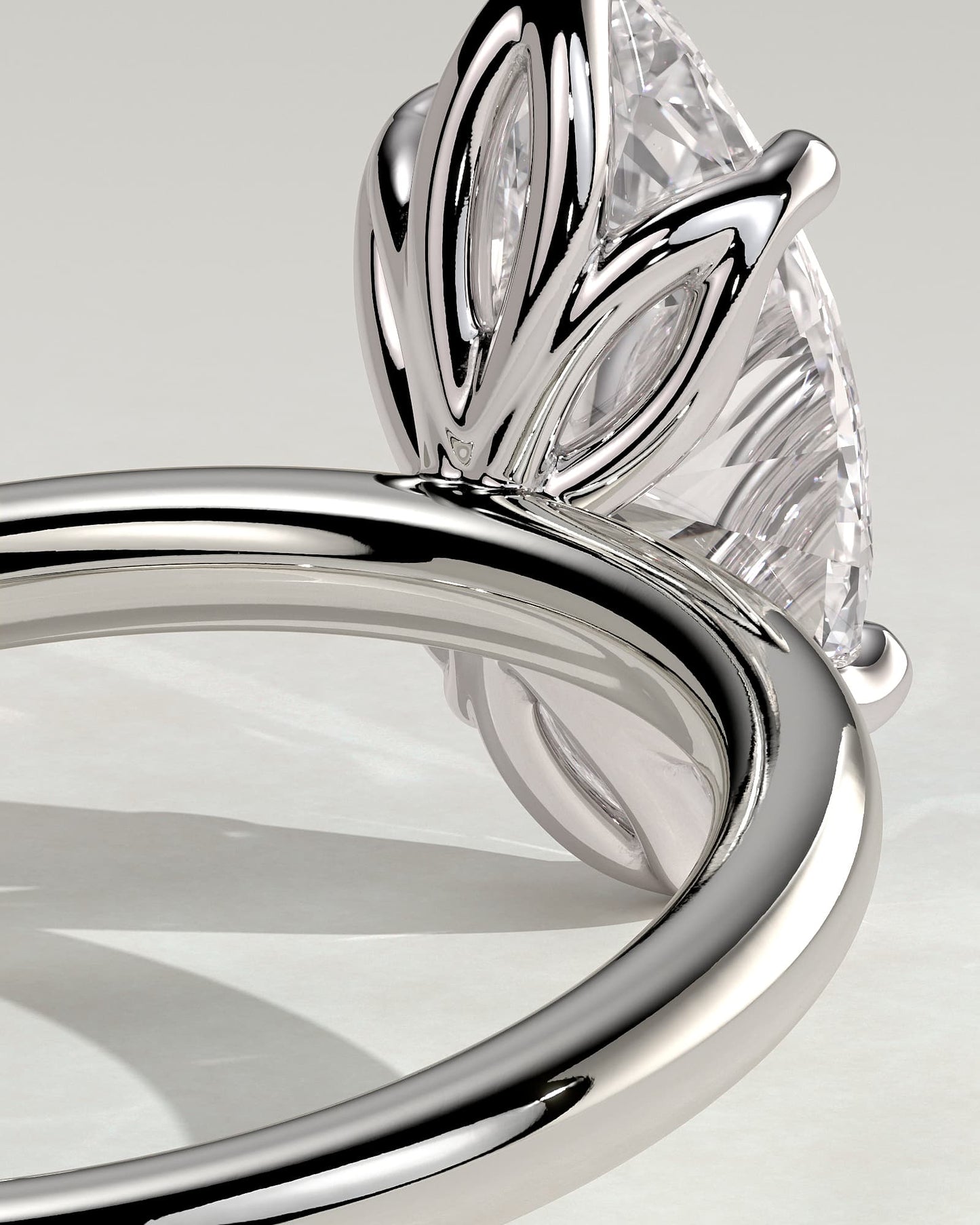 Eve - Marquise Claw Solitaire with Petal Gallery Engagement Ring - White Gold