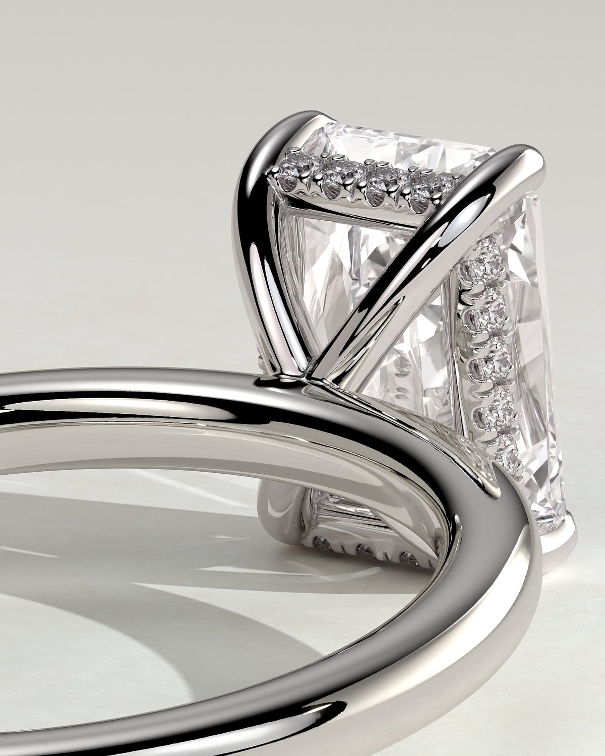 Carly - Radiant Claw Solitaire with Hidden Halo Engagement Ring - White Gold