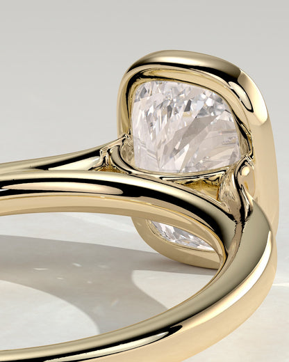 Billie - Elongated Cushion Bezel Solitaire with Cathedral High Setting Engagement Ring - Yellow Gold