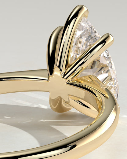 Aspen - Pear Claw Solitaire with Pinched Tapered Band and Cathedral Low Setting Engagement Ring - Yellow Gold