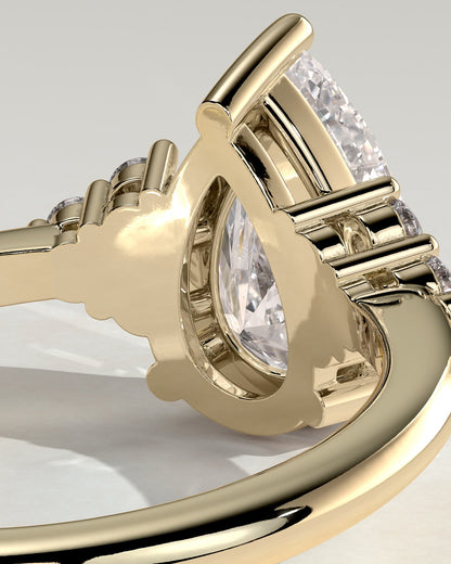 Brooke - Pear Claw Solitaire with Round Shoulder Stones Engagement Ring - Yellow Gold
