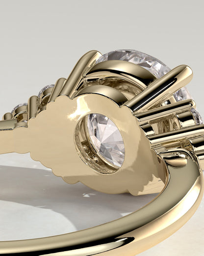 Greta - Round Claw Solitaire with Round Shoulder Stones Engagement Ring - Yellow Gold