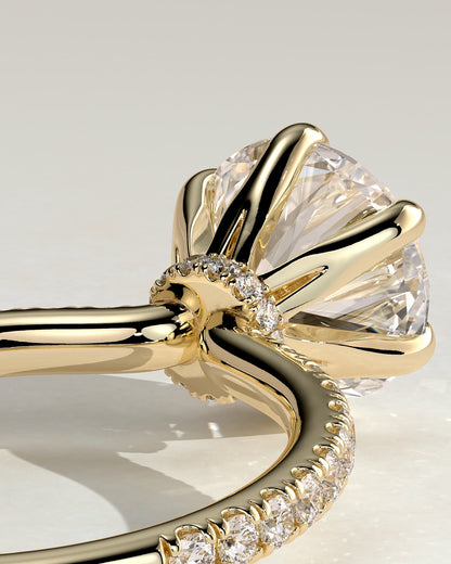 Holly - Round Claw Solitaire with Pave Band and Pave Collar Engagement Ring - Yellow Gold