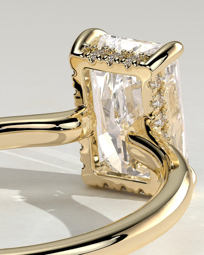 Adina - Radiant Claw Solitaire with Hidden Halo and Floating Cathedral Low Setting Engagement Ring - Yellow Gold