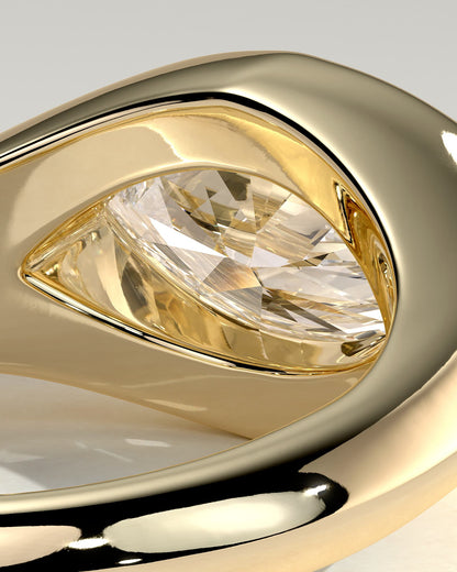 Angie - Statement Marquise East West Bezel Solitaire with Signet Band Engagement Ring - Yellow Gold - yellow gold - Lara Jewels
