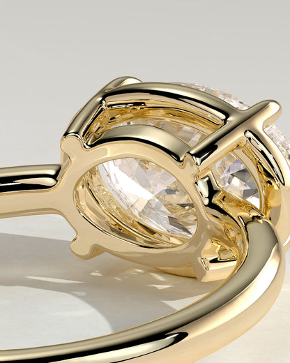 Arlo - Oval East West Claw Solitaire with Bezel Frame Engagement Ring - Yellow Gold