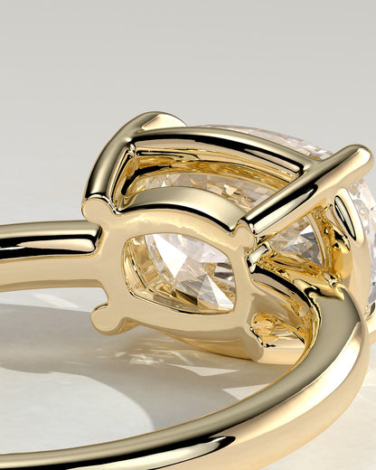 Daya - Elongated Cushion East West Claw Solitaire with Bezel Frame Engagement Ring - Yellow Gold