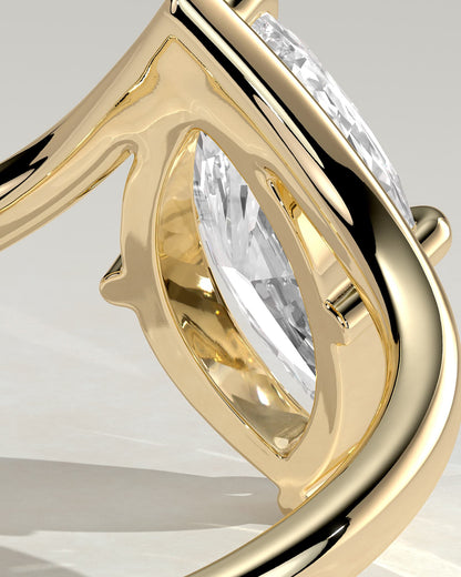 Giselle - Marquise Claw Solitaire with V Band Engagement Ring - Yellow Gold