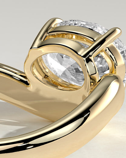 Hayley - Oval East West Claw Solitaire with Wave Band Engagement Ring - Yellow Gold