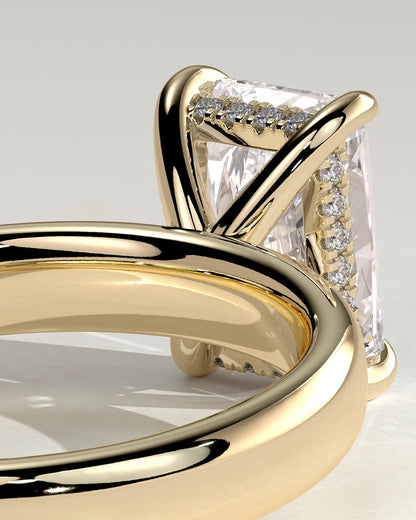 Angelina - Radiant Claw Solitaire with Cigar Band and Hidden Halo Engagement Ring - Yellow Gold - yellow gold - Lara Jewels