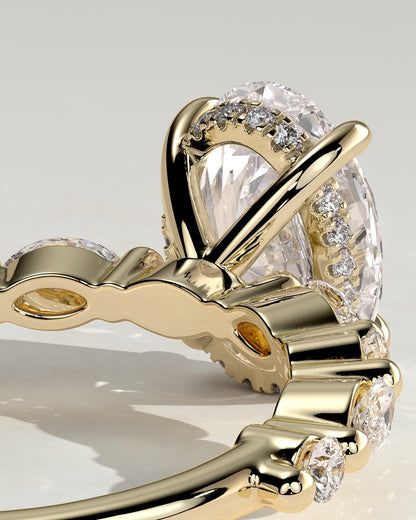 Brandi - Oval Claw Solitaire with Marquise-Round Accent Stones and Hidden Halo Engagement Ring - Yellow Gold