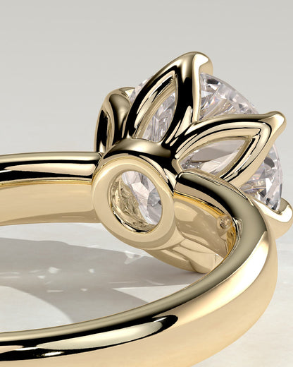 Jayden - Round Claw Solitaire with Petal Gallery and Cigar Band Engagement Ring - Yellow Gold