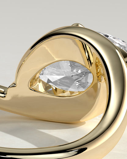 Beverly - Marquise East West Claw Solitaire with Bypass Band  Engagement Ring - Yellow Gold
