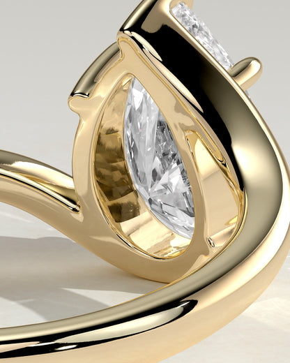 Jennifer - Pear Claw Solitaire with Bypass Band Engagement Ring - Yellow Gold