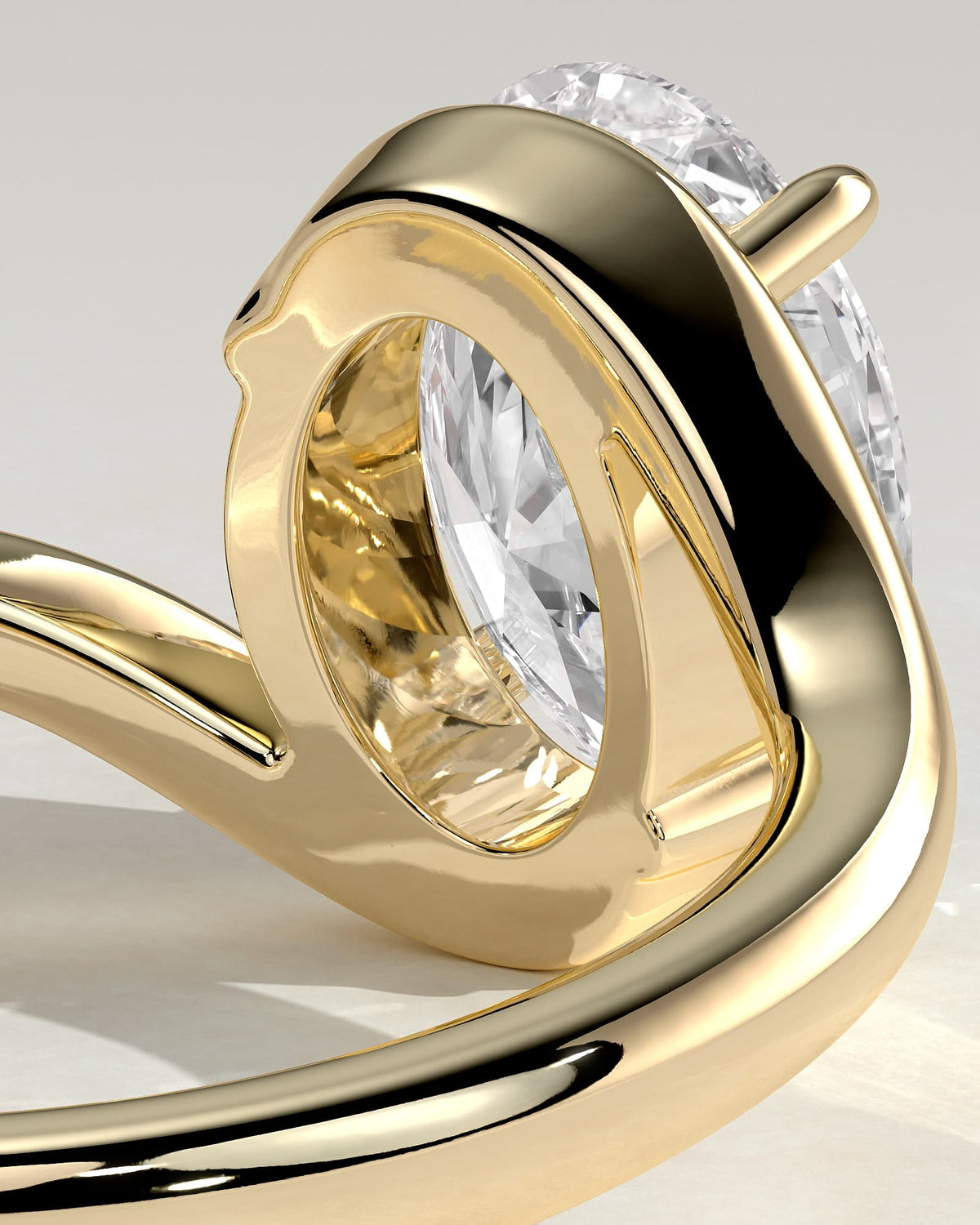 Kala - Oval Claw Solitaire with Bypass Band Engagement Ring - Yellow Gold