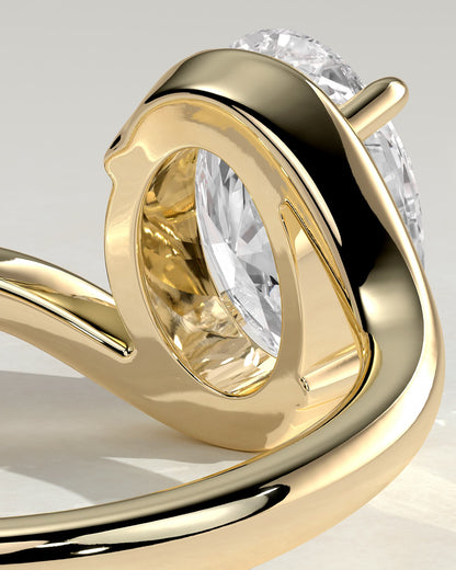Kala - Oval Claw Solitaire with Bypass Band Engagement Ring - Yellow Gold