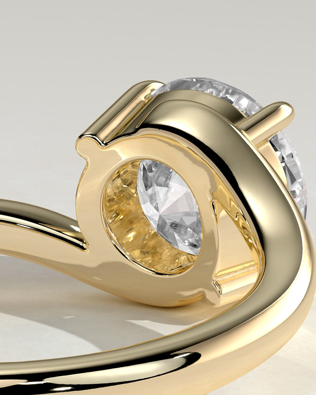 Kimia - Round Claw Solitaire with Bypass Band Engagement Ring - Yellow Gold