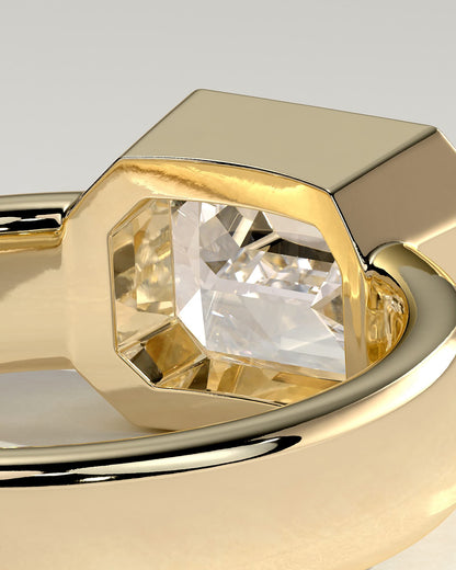 Adrian - Statement Emerald East West Bezel Solitaire with Flat Cigar Band Engagement Ring - Yellow Gold