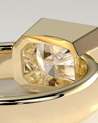 Frankie - Statement Radiant East West Bezel Solitaire with Flat Cigar Band Engagement Ring - Yellow Gold