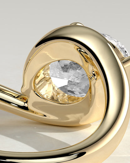 Casey - Oval East West Claw Solitaire with Bypass Band  Engagement Ring - Yellow Gold