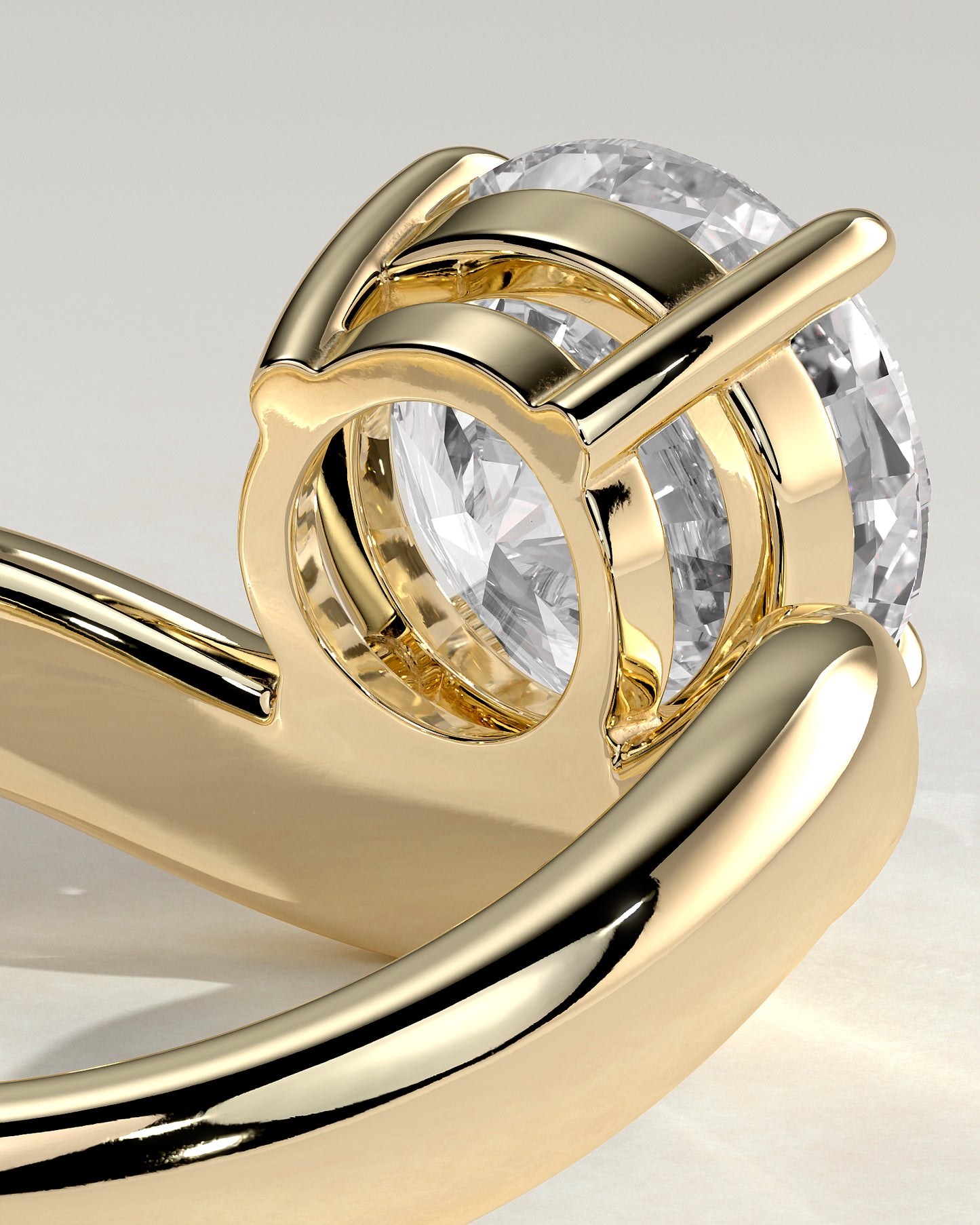 Charlotte - Round East West Claw Solitaire with Wave Band Engagement Ring - Yellow Gold - Yellow Gold 2ct