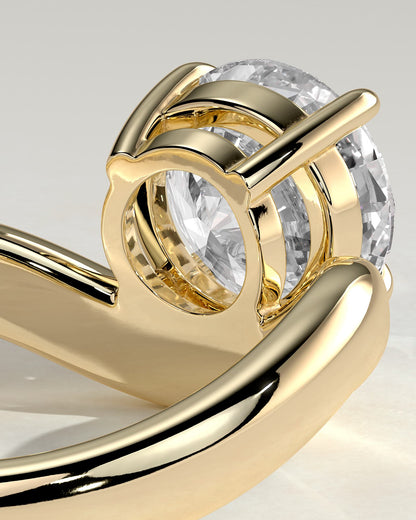 Charlotte - Round East West Claw Solitaire with Wave Band Engagement Ring - Yellow Gold