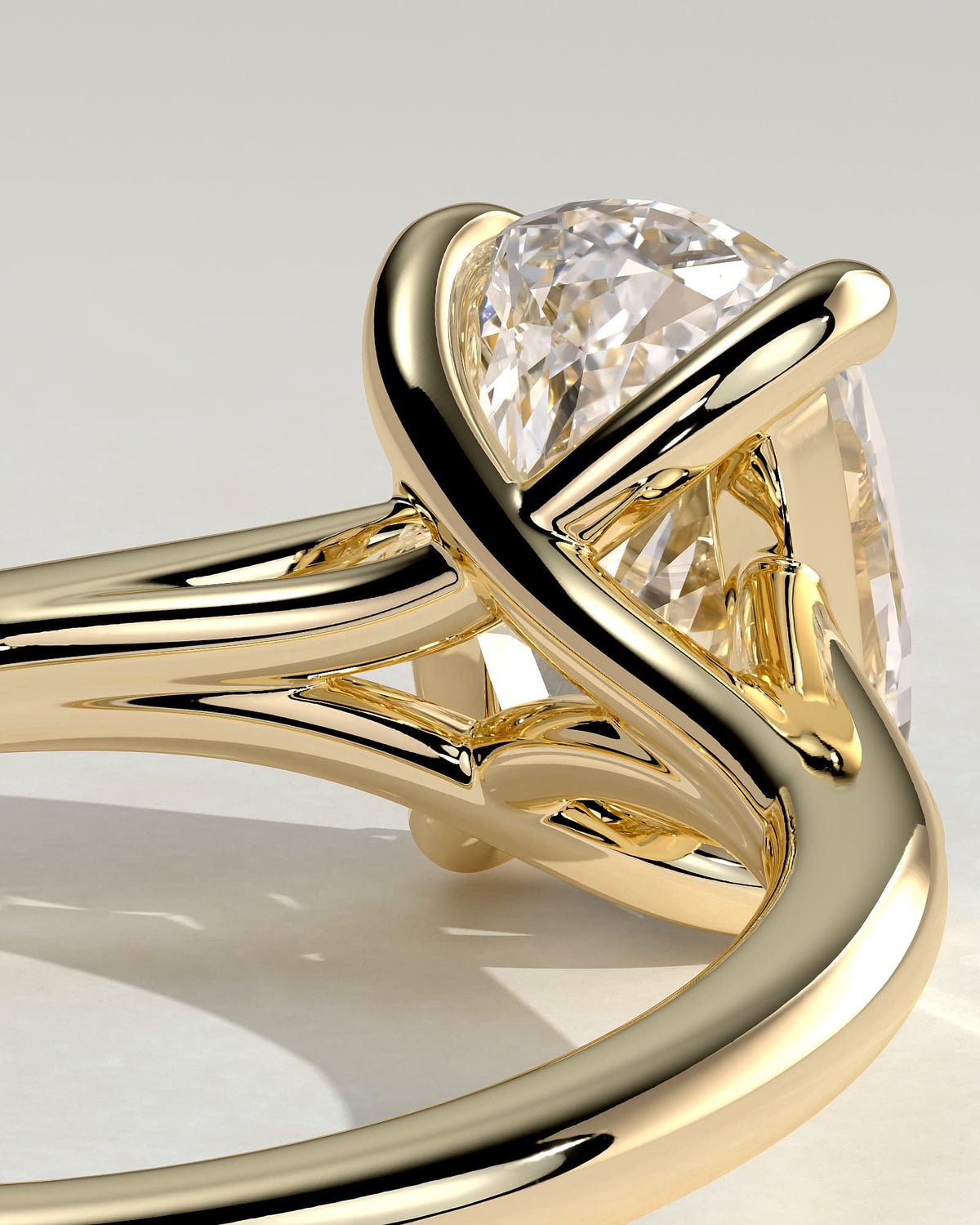 Kelsey - Elongated Cushion Claw Solitaire with Cathedral Low Setting and Open Trellis Gallery Engagement Ring - Yellow Gold