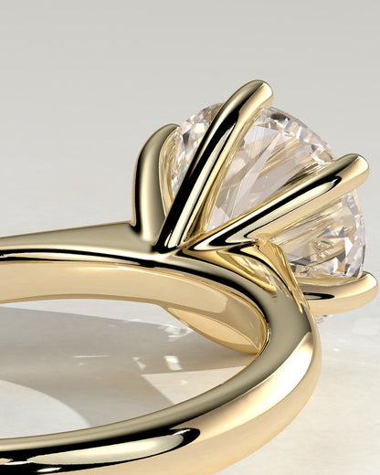 Jacqueline - Round Claw Solitaire with Solid Cathedral Low Setting Engagement Ring - Yellow Gold