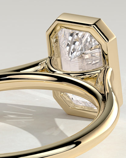 Imani - Emerald Bezel Solitaire with Cathedral High Setting Engagement Ring - Yellow Gold