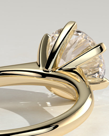 Gabrielle - Round Claw Solitaire with Square Tips and Solid Cathedral High Setting Engagement Ring - Yellow Gold